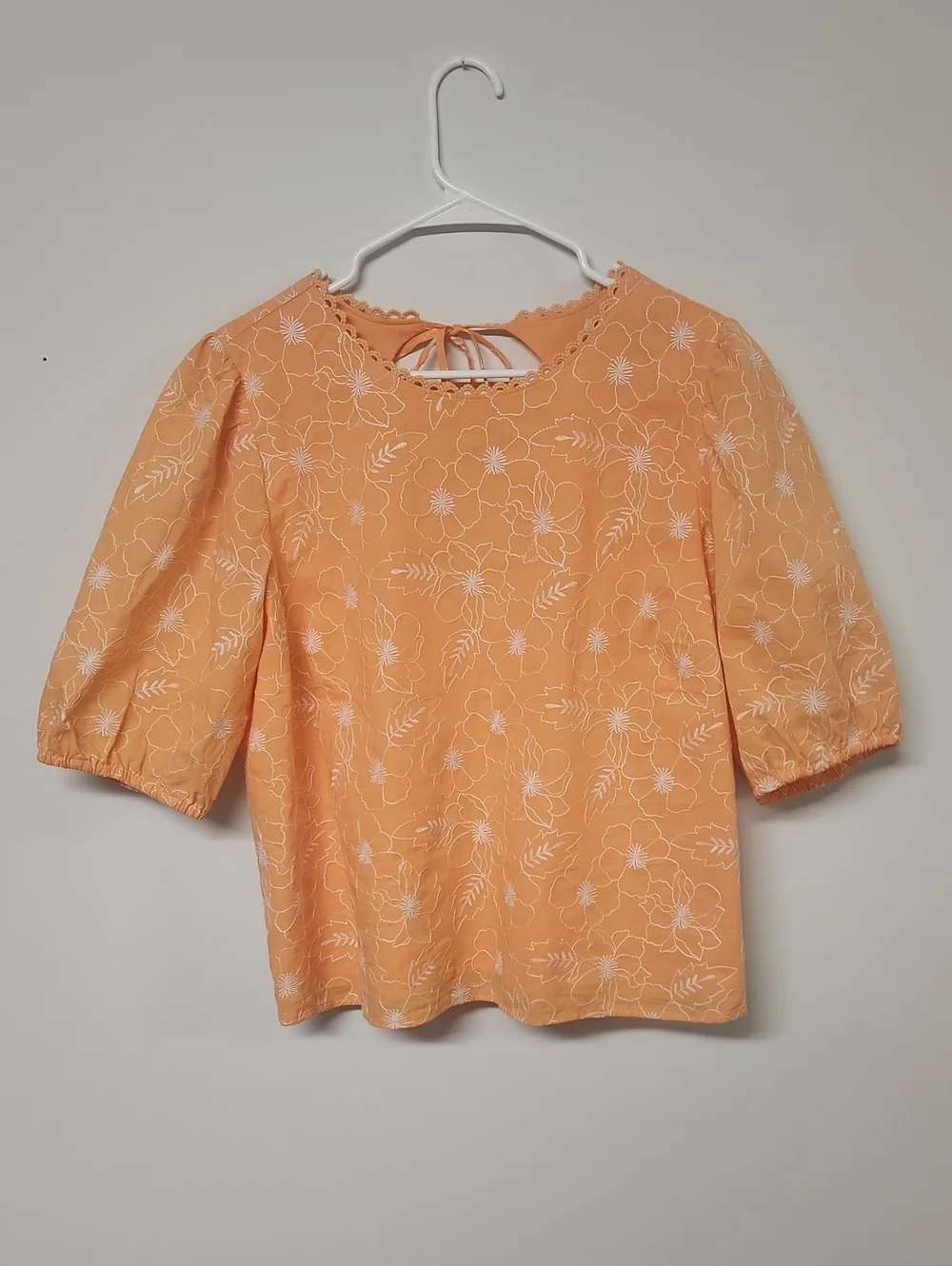 LOFT Orange Floral Tie-Back Puff Sleeve Top